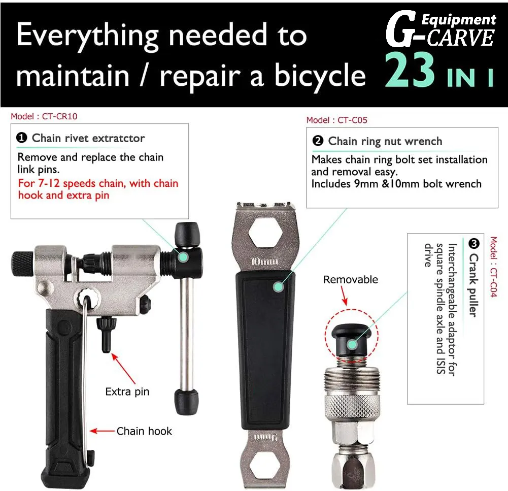 Kit de Ferramentas para Reparação de Bicicleta G-Carve Bikehand com Chave de Torque