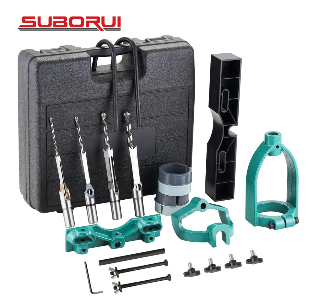 Conjunto de Acessórios para Furadeira Suborui com Broca de Mortise, Conjunto de Cinzel Oco para Furos Quadrados, Conjunto de Localizador para Furadeira de Bancada, Ferramentas para Mortise e Tenon para Marcenaria, Máquina de Tenon