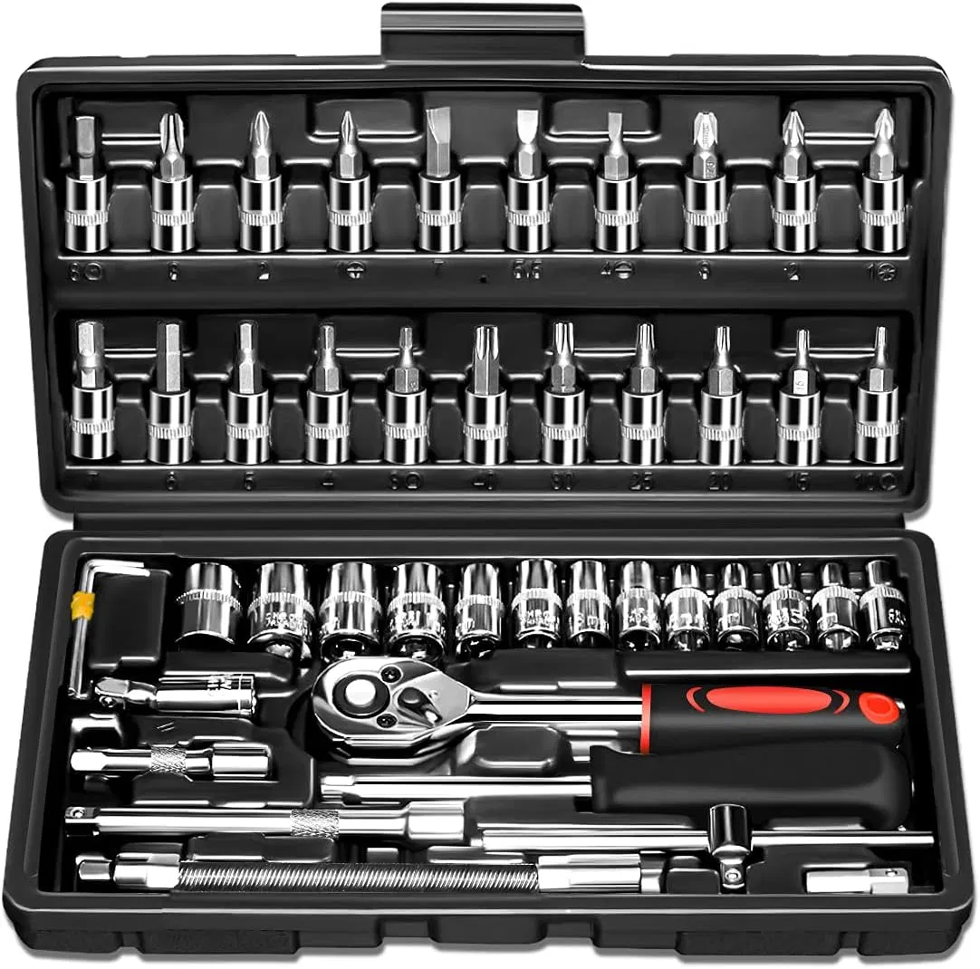 Conjunto de Ferramentas para Reparação de Carros Multi Funcional 46 PCS Conjunto de Chaves Conjunto de Ferramentas Mecânicas Conjunto de Chaves de Soquete Conjunto de Chaves de Fenda Ferramentas para Automóveis