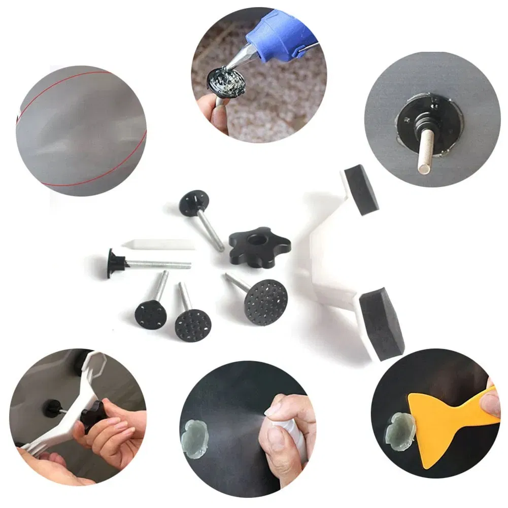 Conjunto de ferramentas para reparo de amassados em carros sem pintura, ferramenta de conserto de danos na carroceria, puxador de ponte para remoção de amassados, tabs de cola, ferramentas de reparo manuais