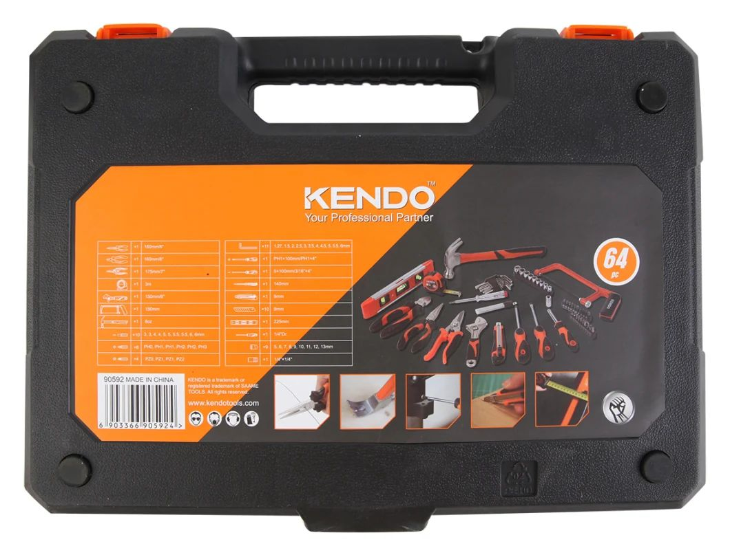 Kendo 64PCS Conjunto de Ferramentas de Manutenção para Uso Doméstico em Caixa BMC