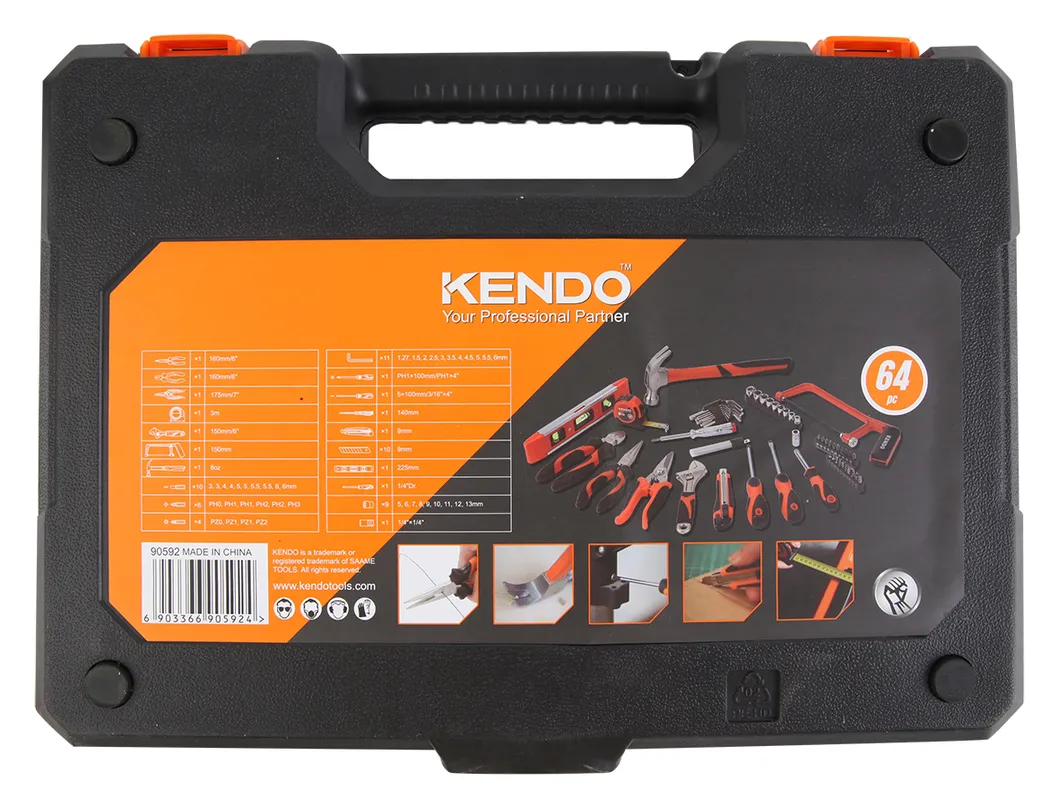 Kendo 64PCS Conjunto de Ferramentas de Manutenção para Uso Doméstico em Caixa BMC