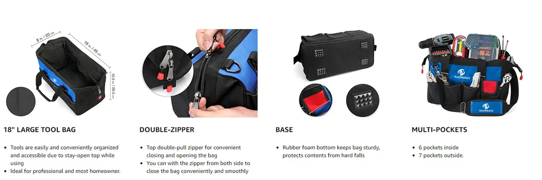 Conjunto de Ferramentas Preto Múltiplos Compartimentos para Ferramentas Anel Interno de Personalização de Ferramentas