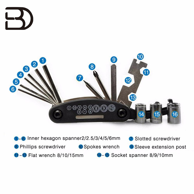 Kit de Reparação Portátil Ferramenta para Pneus de Bicicletas Ferramenta Multifuncional de Combinação Acessórios para Reparação de Bicicleta de Montanha com Bolsa