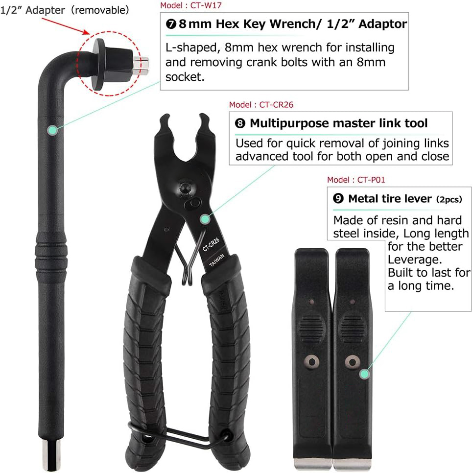 Kit de Ferramentas para Reparação de Bicicleta G-Carve Bikehand com Chave de Torque