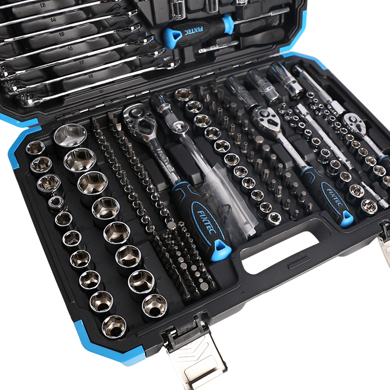 Kit de Ferramentas para Reparação de Carros Fixtec 216PCS Conjunto de Chaves e Soquetes 1/2" 1/4" 3/8" Caixa de Ferramentas para Reparação Automotiva