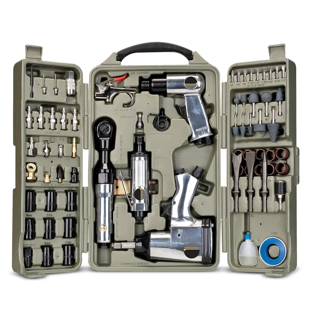 Kit de Ferramentas e Acessórios de Ar 71 Chave de Impacto, Chave de Ar, Esmerilhadeira, Martelo Pneumático, Conexões de Mangueira, Estojo de Armazenamento