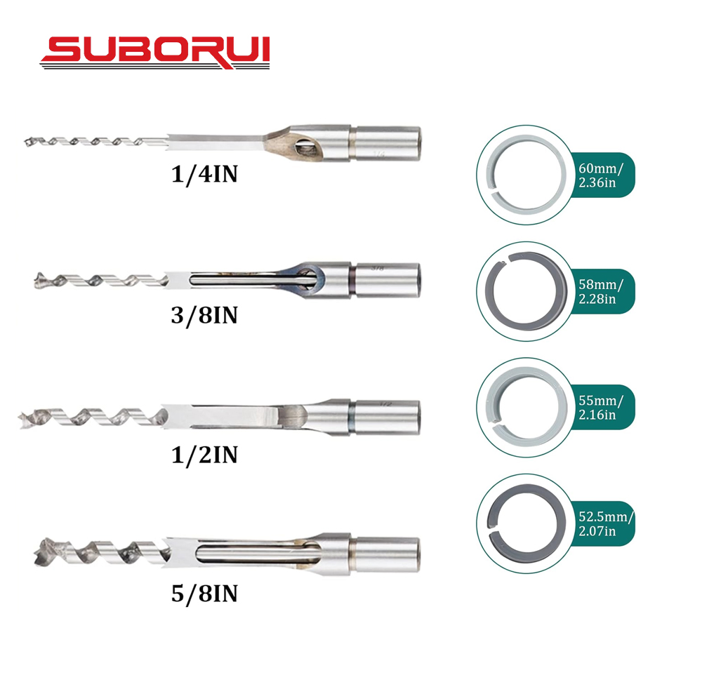 Conjunto de Acessórios para Furadeira Suborui com Broca de Mortise, Conjunto de Cinzel Oco para Furos Quadrados, Conjunto de Localizador para Furadeira de Bancada, Ferramentas para Mortise e Tenon para Marcenaria, Máquina de Tenon