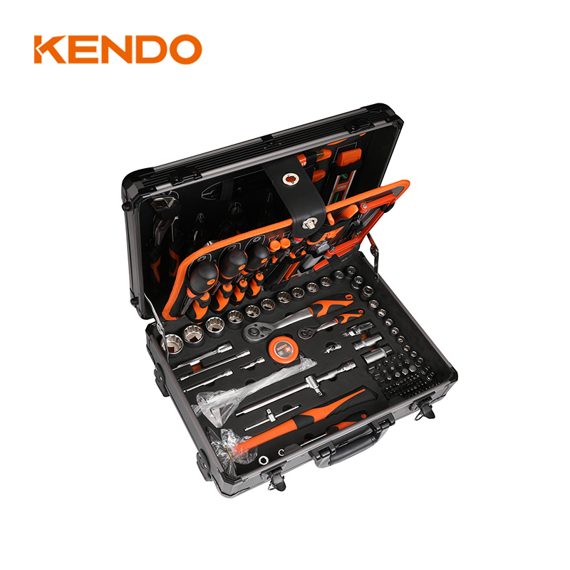 Conjunto de Ferramentas em Caixa de Alumínio Kendo 161PC para Reparos Domésticos e de Carros