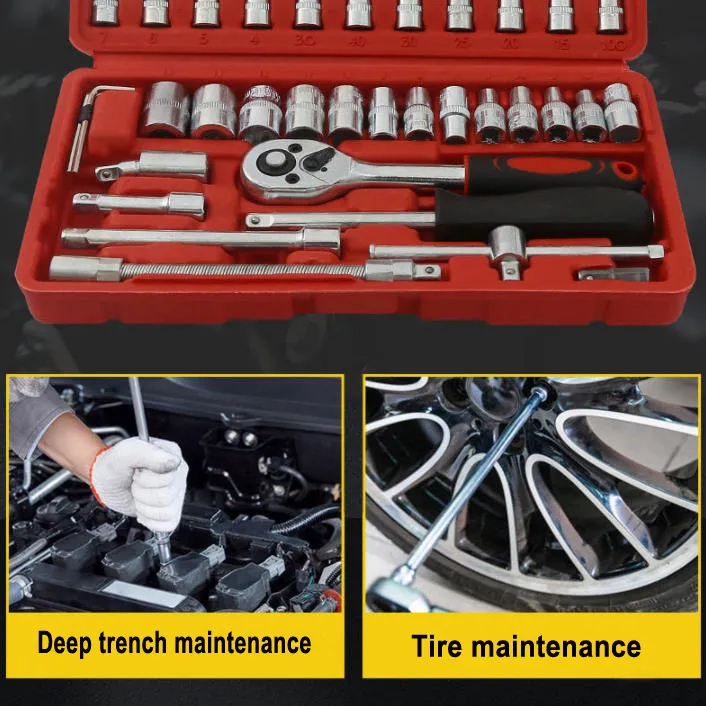 Conjunto de Chaves Mecânicas Automotivas Conjunto de Soquetes para Casa Ferramenta Manual Conjunto de Ferramentas para Reparação de Carros em Aço Carbono