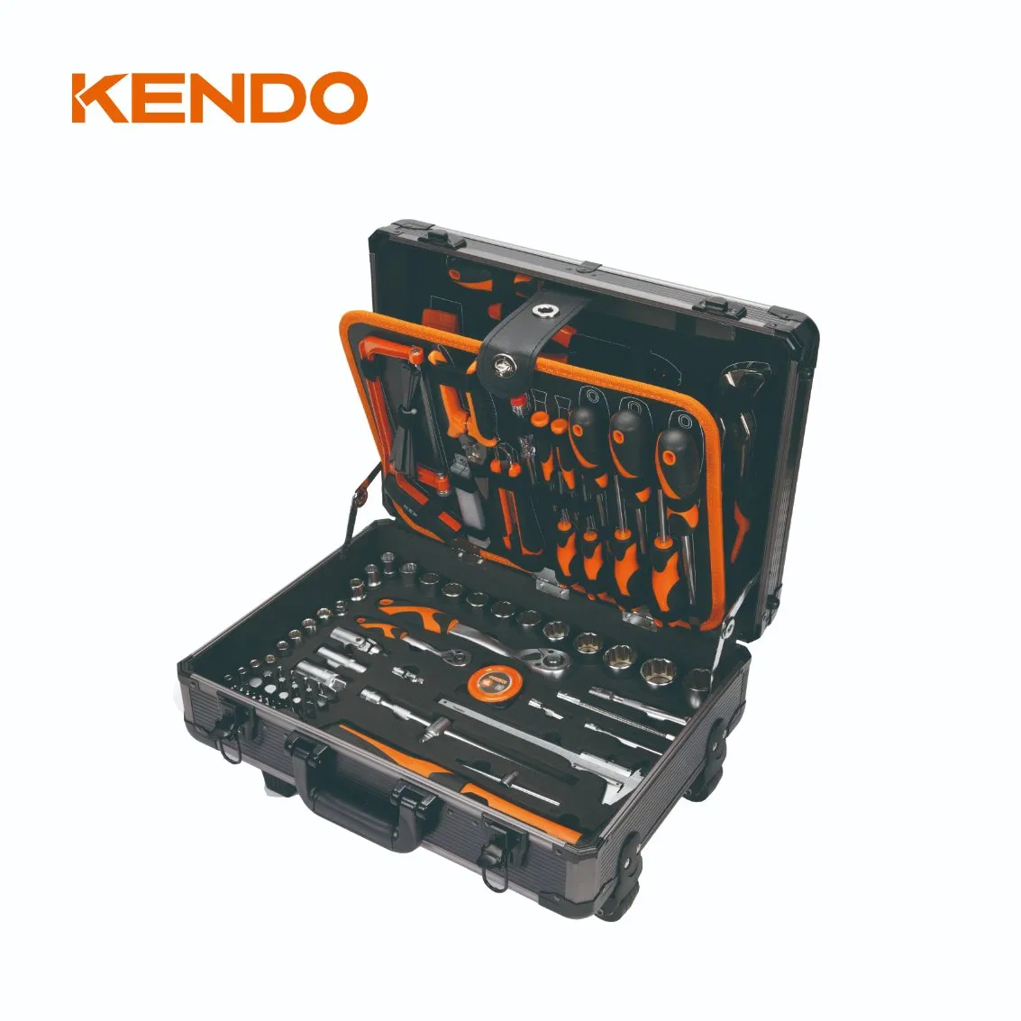Conjunto de Ferramentas em Caixa de Alumínio Kendo 161PC para Reparos Domésticos e de Carros