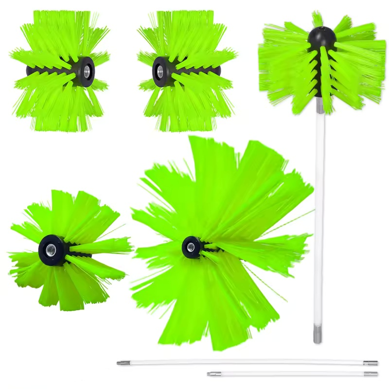 Kit de limpeza de chaminé durável com escova de limpeza de parede interna de tubo de nylon verde para remoção de fiapos