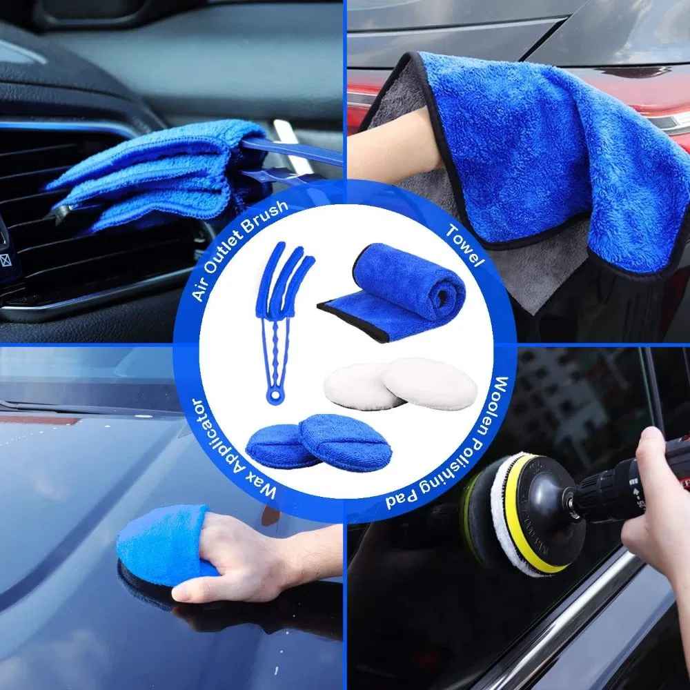 26PCS Kit de Limpeza de Carro Ecológico Conjunto de Escovas de Limpeza Profissional para Carro Luvas de Lavagem de Microfibra Escovas de Limpeza de Pneus e Rodas