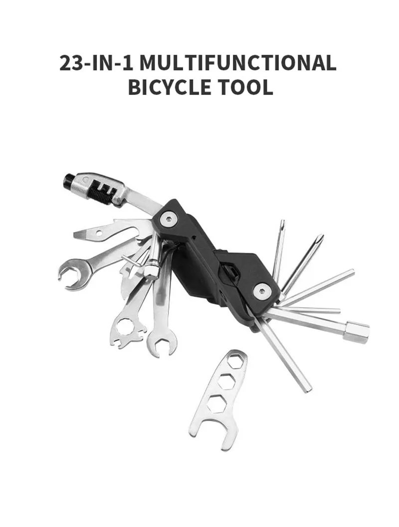 23 em 1 Conjunto de Ferramentas Multifuncionais de Reparação de Bicicleta em Aço Inoxidável Portátil com Bolsa