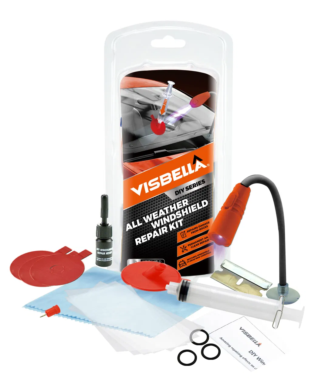 Kit de Ferramentas para Reparação de Para-brisa Automotivo Visbella com Luz UV em Caixa Colorida