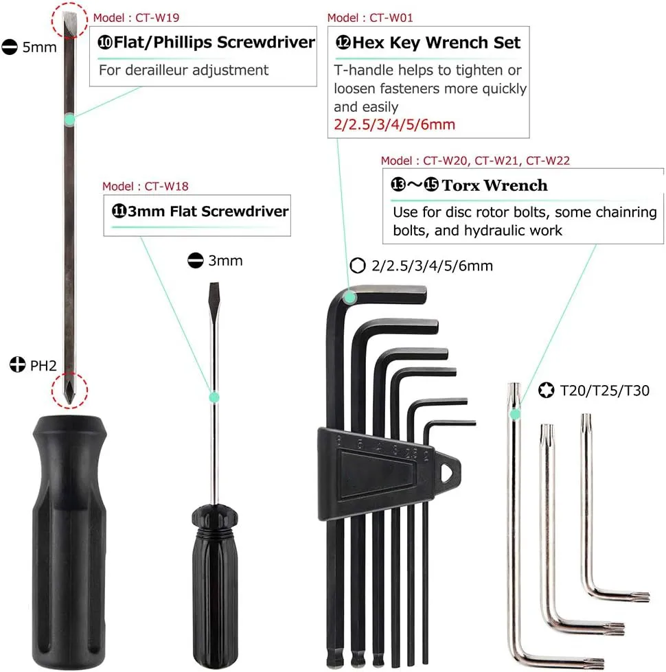 Kit de Ferramentas para Reparação de Bicicleta G-Carve Bikehand com Chave de Torque