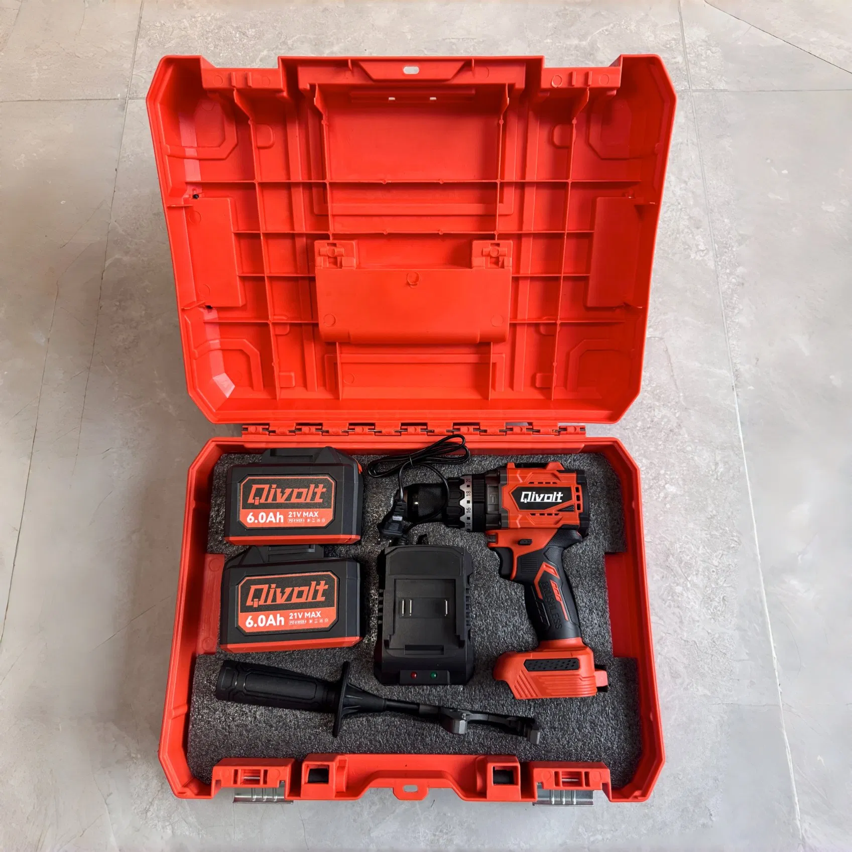 21V Conjunto de Ferramentas Elétricas Sem Fio com Furadeira, Chave de Impacto, Esmerilhadeira com Bateria, Carregador e Caixa de Ferramentas para Marcenaria