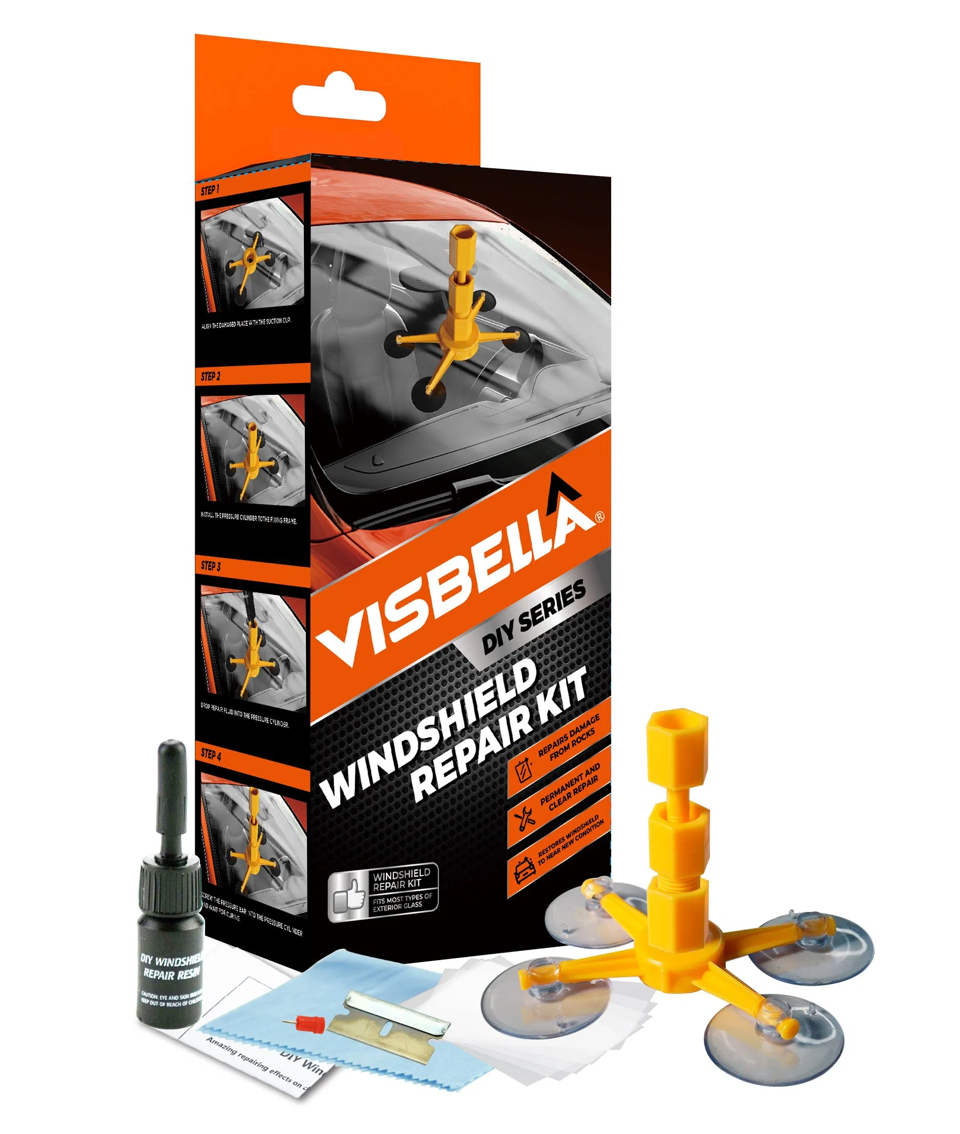 Kit de Ferramentas para Reparação de Para-brisa Automotivo Visbella com Luz UV em Caixa Colorida