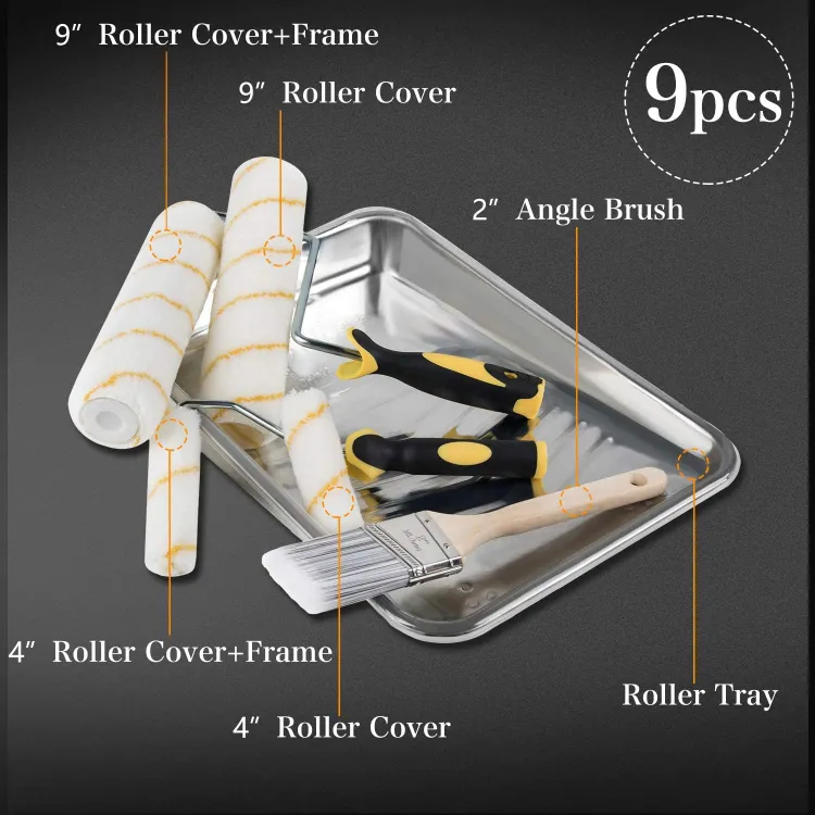 9PCS Kit de Rolo de Pintura para Decoração de Paredes de Férias Melhorias em Casa DIY