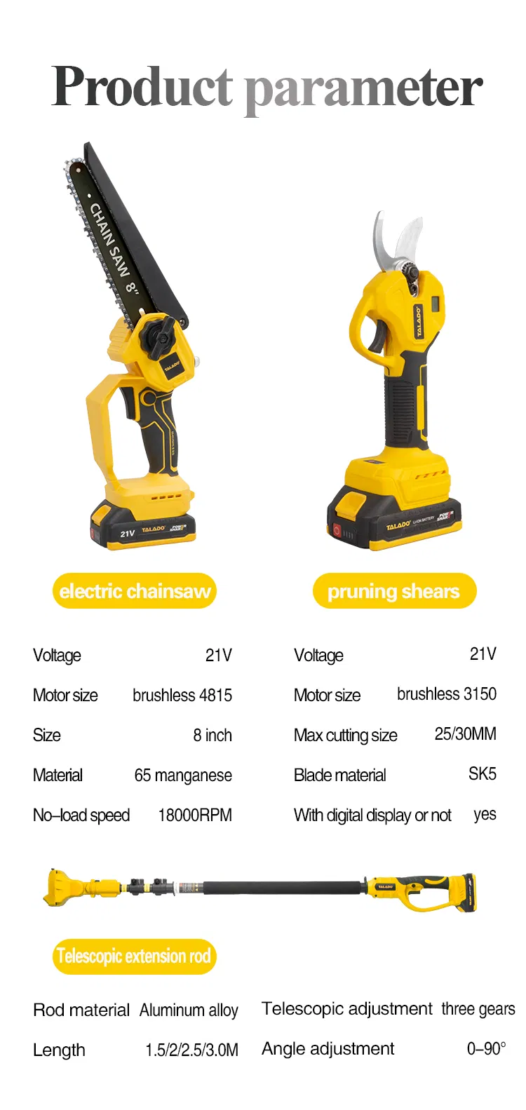 Kit de Ferramentas Elétricas Yellow Garden PRO 3-in-1 com Serra Cadeia