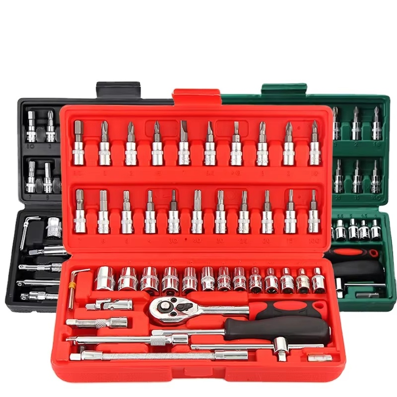 Conjunto de Ferramentas Manuais Conjunto de Ferramentas para Reparação de Carros Caixa de Ferramentas Mecânicas Conjunto de Chaves de Soquete Chave de Catraca e Chave de Fenda Kits-001