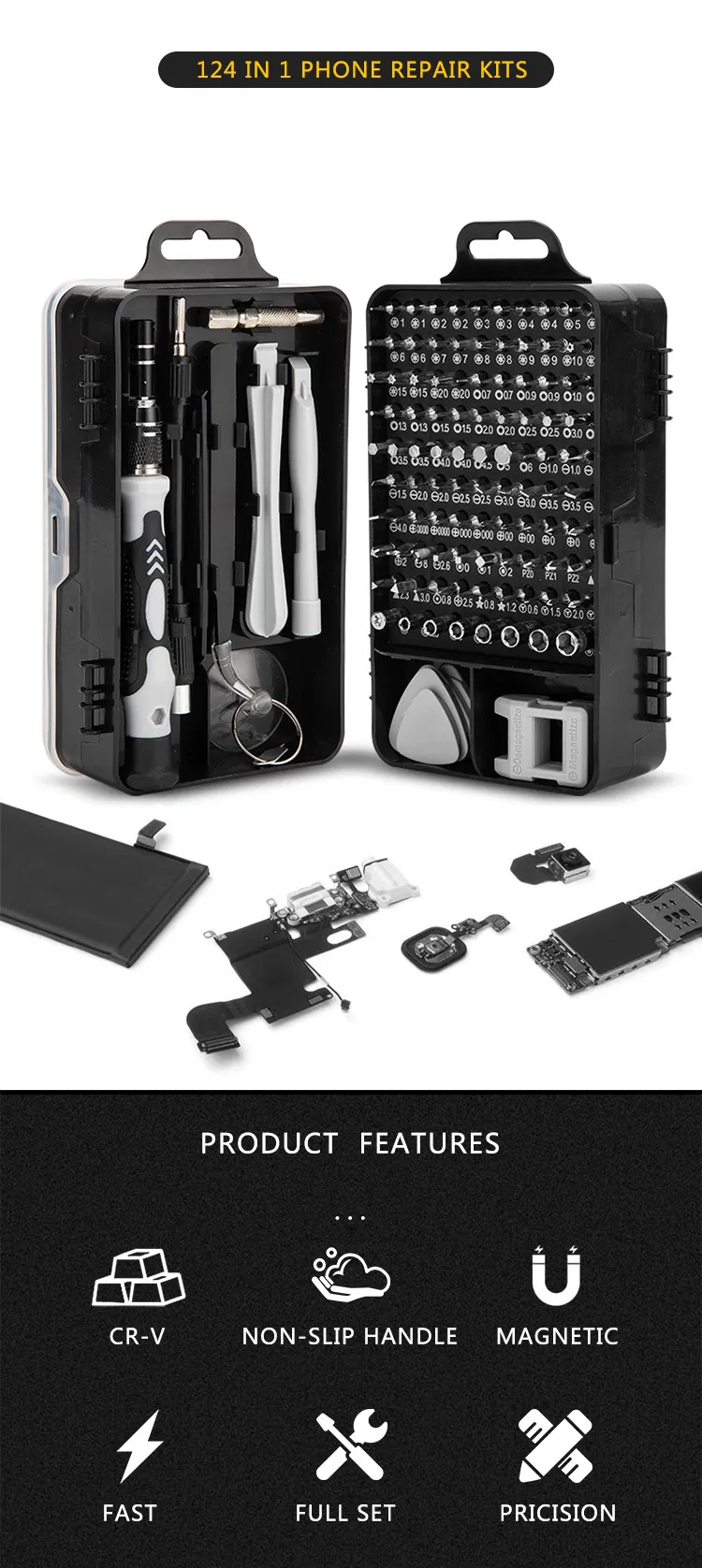 124 em Um Conjunto de Chaves de Fenda Kit de Ferramentas Ferramentas Móveis de Precisão Multi Bit Reparação de Celulares