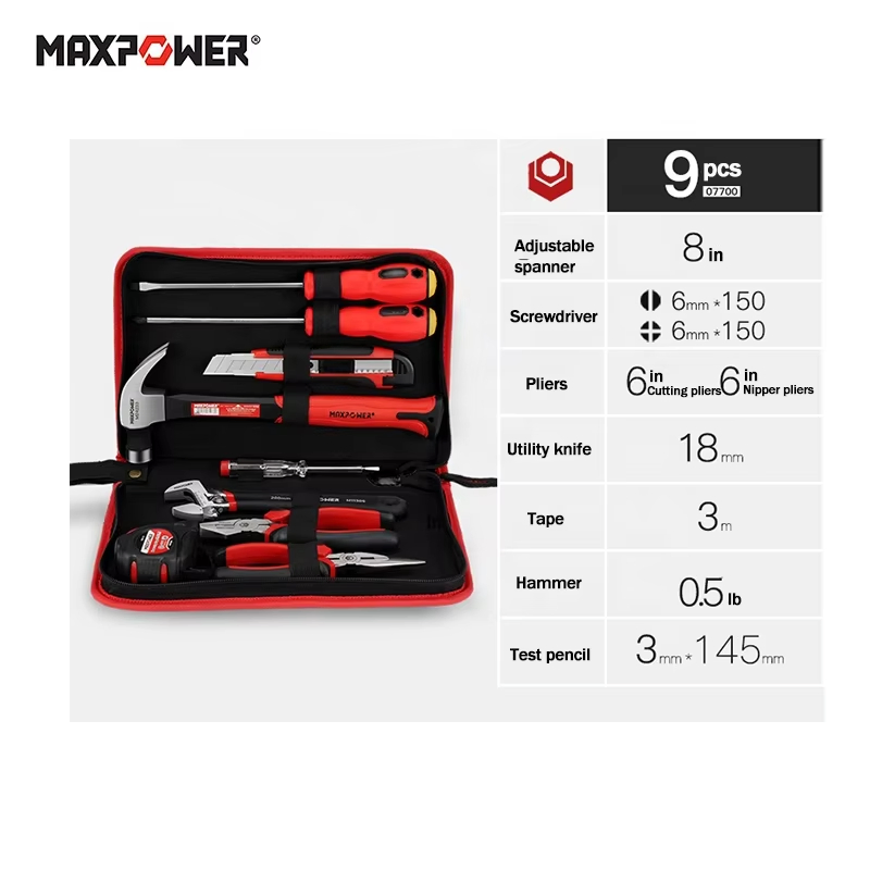 Maxpower 9PCS Kit de Ferramentas para Casa com Bolsa de Transporte Fácil para Manutenção de Ferramentas de Cozinha e Gaveta