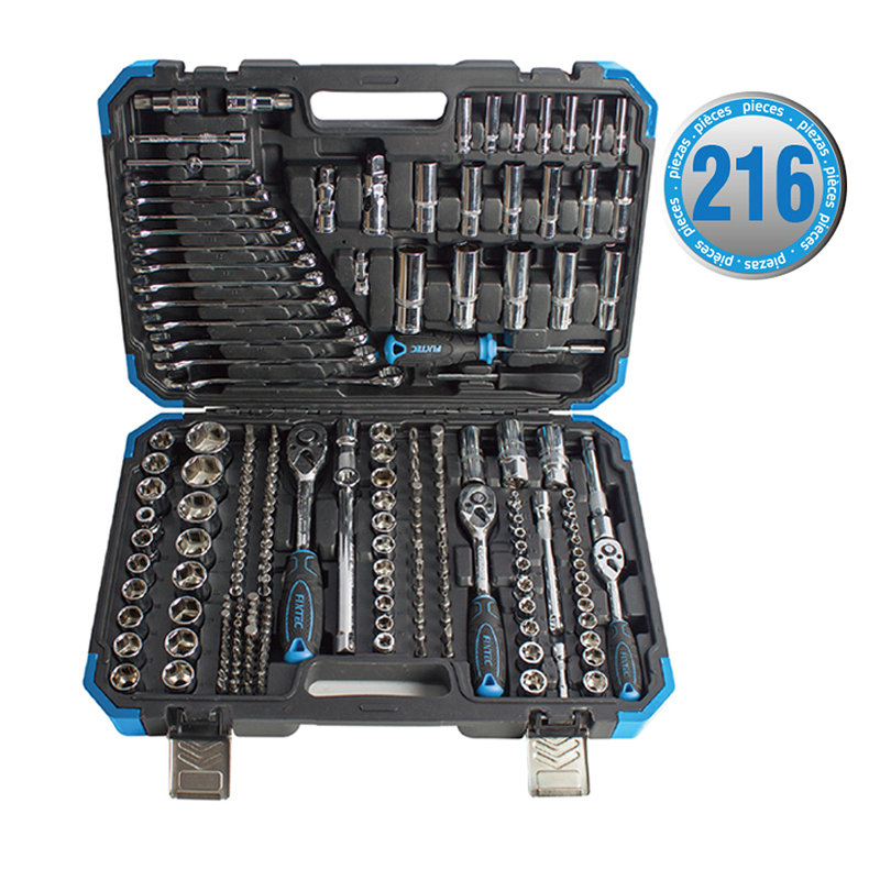 Kit de Ferramentas para Reparação de Carros Fixtec 216PCS Conjunto de Chaves e Soquetes 1/2" 1/4" 3/8" Caixa de Ferramentas para Reparação Automotiva