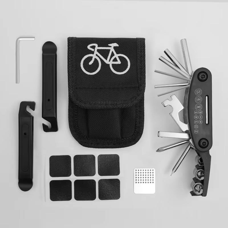 Conjunto de Acessórios Multifunção para Bicicleta, Kit de Reparação de Bicicleta, Kit de Ferramentas para Pneus com Mini Bomba e Bolsa de Selim para Bicicleta de Estrada e Montanha