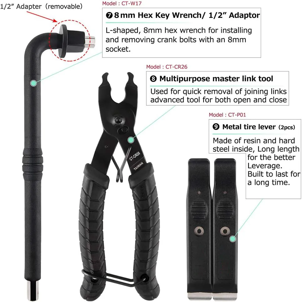 Kit de Ferramentas para Reparação de Bicicleta G-Carve Bikehand com Chave de Torque