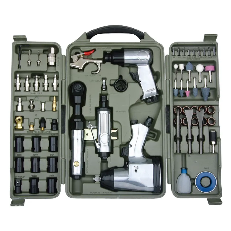 Kit de Ferramentas e Acessórios de Ar 71 Chave de Impacto, Chave de Ar, Esmerilhadeira, Martelo Pneumático, Conexões de Mangueira, Estojo de Armazenamento