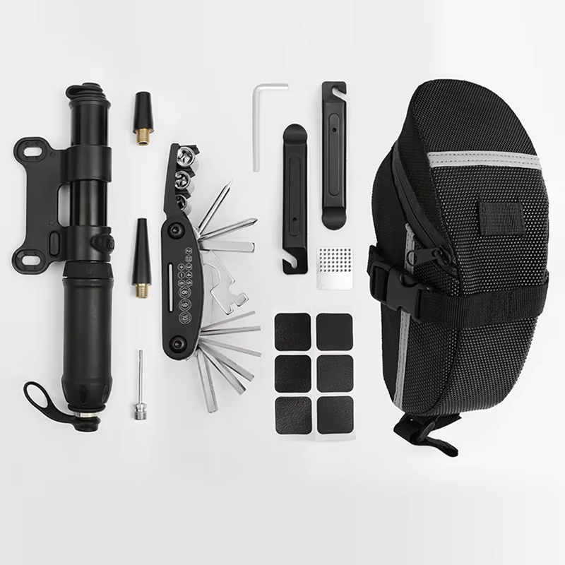 Conjunto de Acessórios Multifunção para Bicicleta, Kit de Reparação de Bicicleta, Kit de Ferramentas para Pneus com Mini Bomba e Bolsa de Selim para Bicicleta de Estrada e Montanha