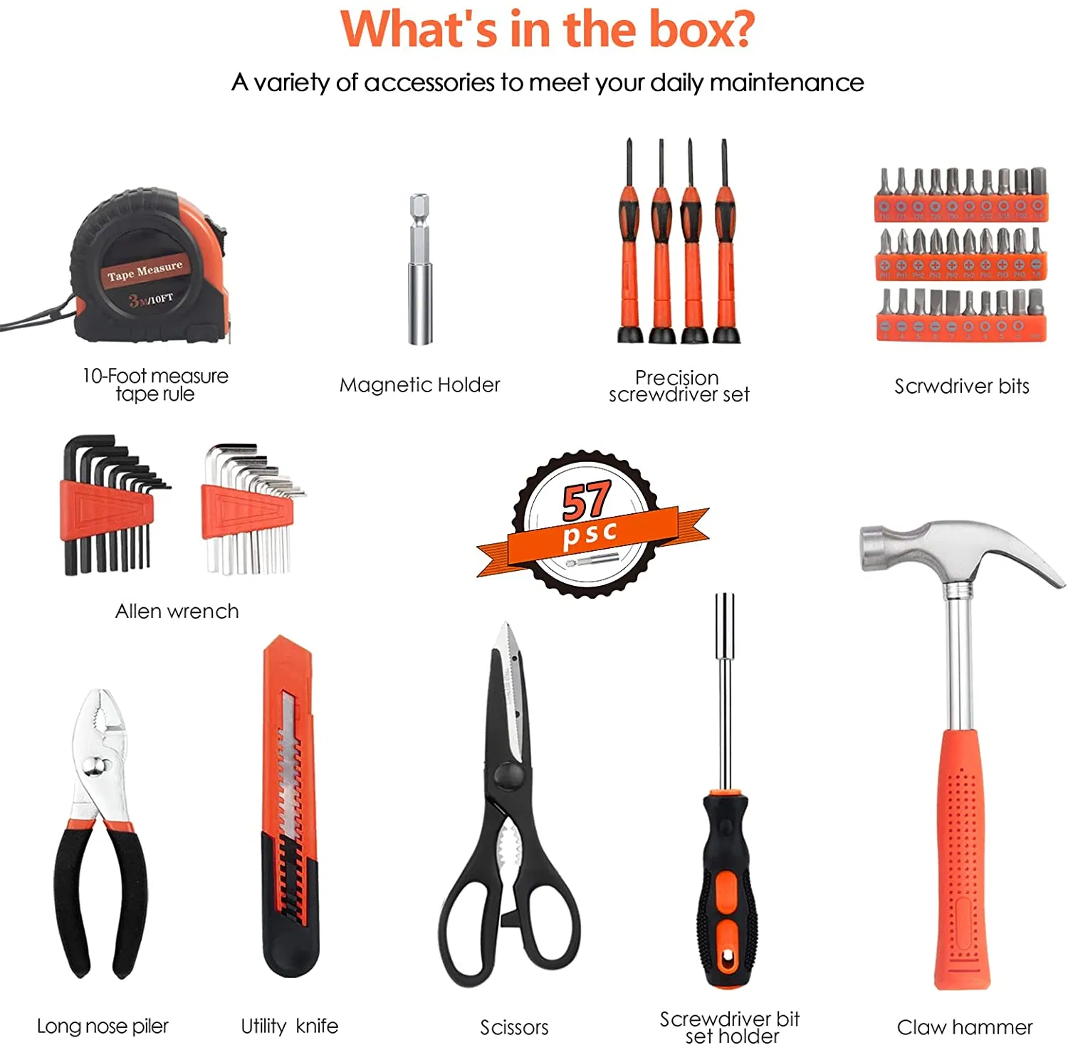 57 Conjunto de Ferramentas Manuais para Casa Kit Profissional de Reparos com Estojo de Armazenamento