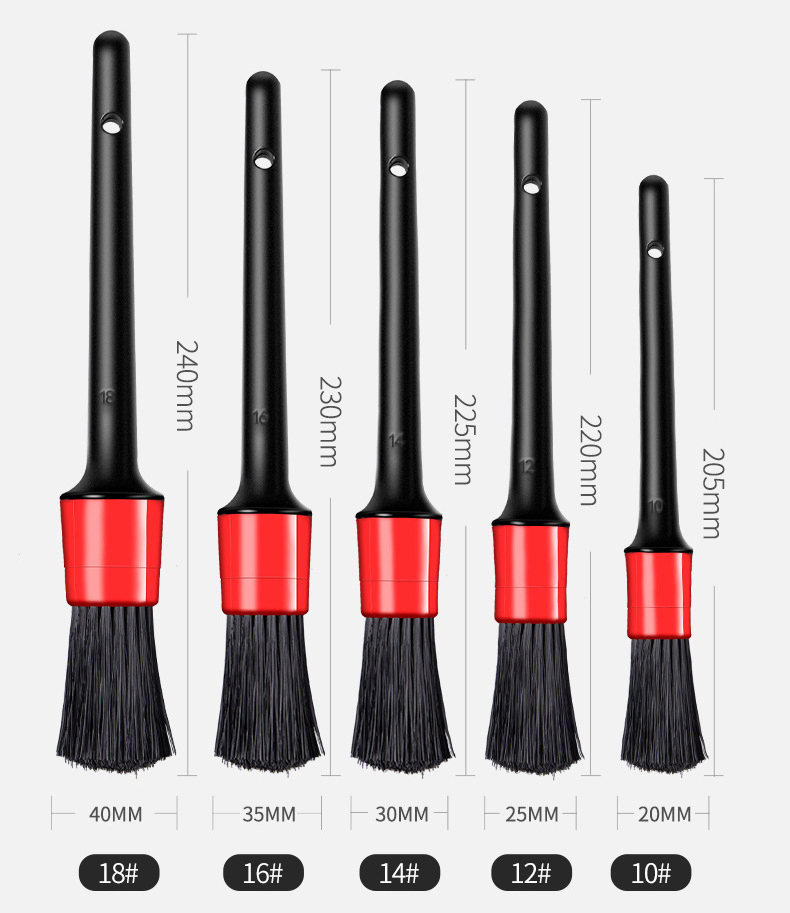 Kit de Limpeza de Carro com Escova de Detalhamento Multipropósito Escova Macia para Cuidados com o Carro Escova Preta para 5 PCS Conjunto