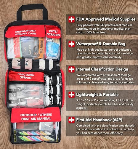 330-Piece Kit de Primeiros Socorros, Kit de Trauma Compacto à Prova d'Água, Suprimentos de Emergência para Casa, Escritório, Carro, Viagem, Acampamento ao Ar Livre
