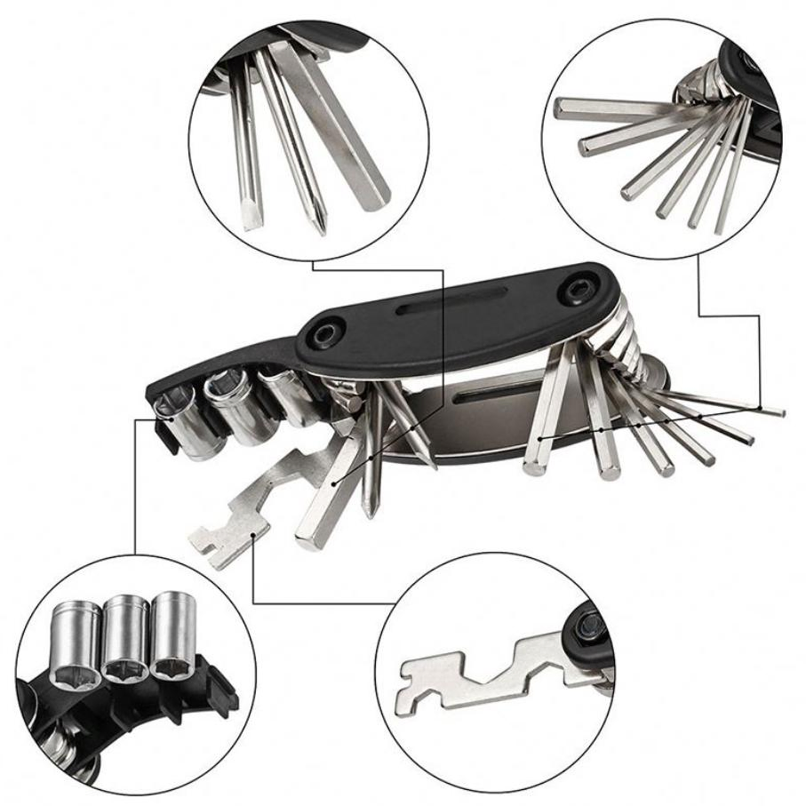 16 em 1 Ferramentas Multifuncionais para Manutenção de Bicicletas Kit de Ferramentas para Reparação de Bicicletas com Chave de Fenda