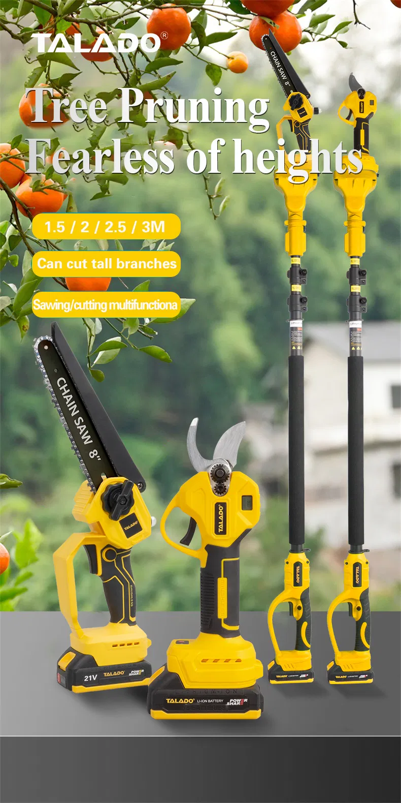 Kit de Ferramentas Elétricas Yellow Garden PRO 3-in-1 com Serra Cadeia