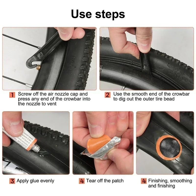 Kit de Reparação de Pneus de Bicicleta com Cola Conjunto Portátil de Reparação de Pneu com Patches, Alavancas, Lima e Cola Ferramenta de Reparação de Câmara de Ar para MTB e Bicicleta de Estrada