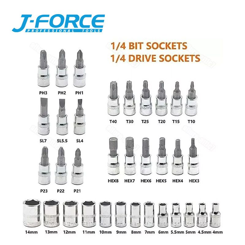 Conjunto de Soquetes de Impacto 46PCS 1/4 Conjunto de Soquetes Métricos Chave de Ratchet Conjunto de Chaves Torx