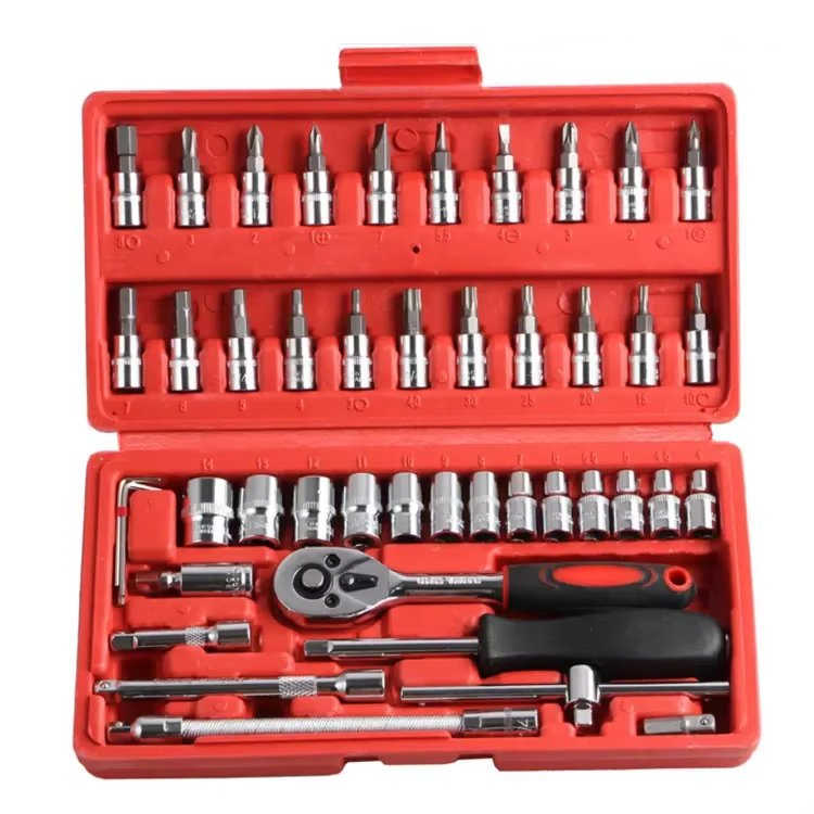 Conjunto de Ferramentas para Reparação de Carros Multi Funcional 46 PCS Conjunto de Chaves Conjunto de Ferramentas Mecânicas Conjunto de Chaves de Soquete Conjunto de Chaves de Fenda Ferramentas para Automóveis