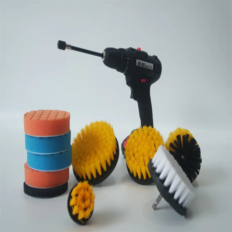 Escova de Limpeza para Carpete com Escova Rotativa de Potência e Acessório Longo Extensível, Conjunto de Almofadas para Polimento de Carros