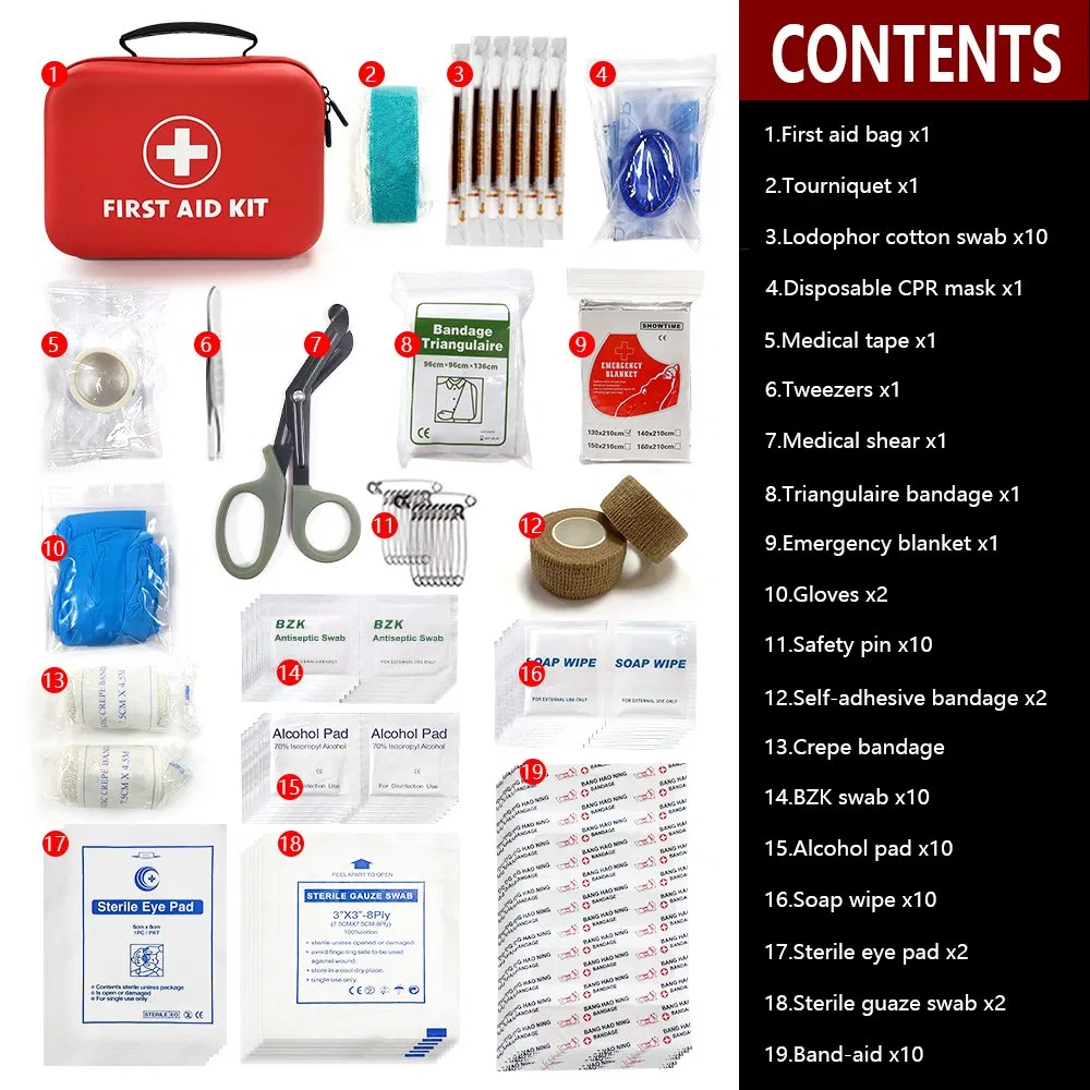 Venda Quente de Bolsas de Kit de Primeiros Socorros Compactas e Vazias em EVA com 75 Peças de Sobrevivência