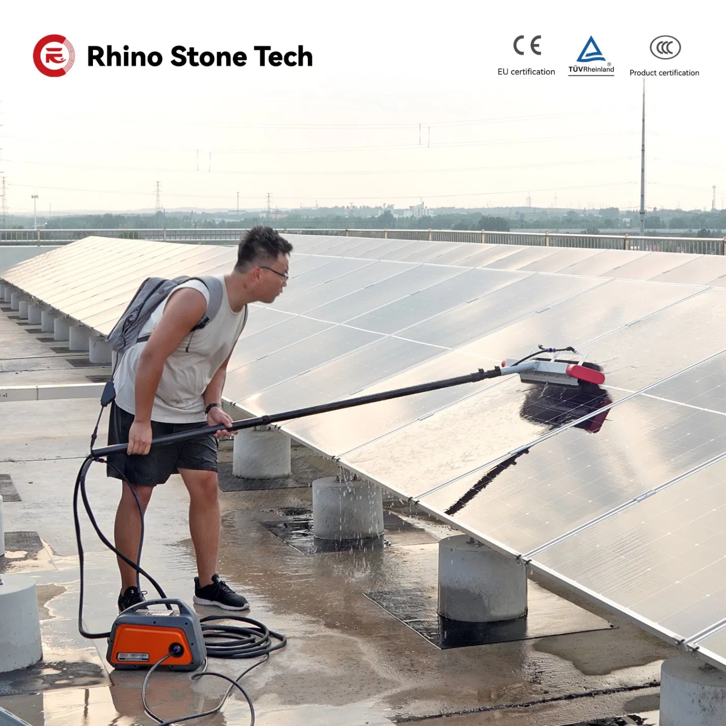 Escova de Limpeza com Cerdas para Painéis Solares Multifuncional, Escovas de Limpeza para Módulos Fotovoltaicos, Kit de Sistema de Fazenda, Limpador Portátil com Bateria de Lítio