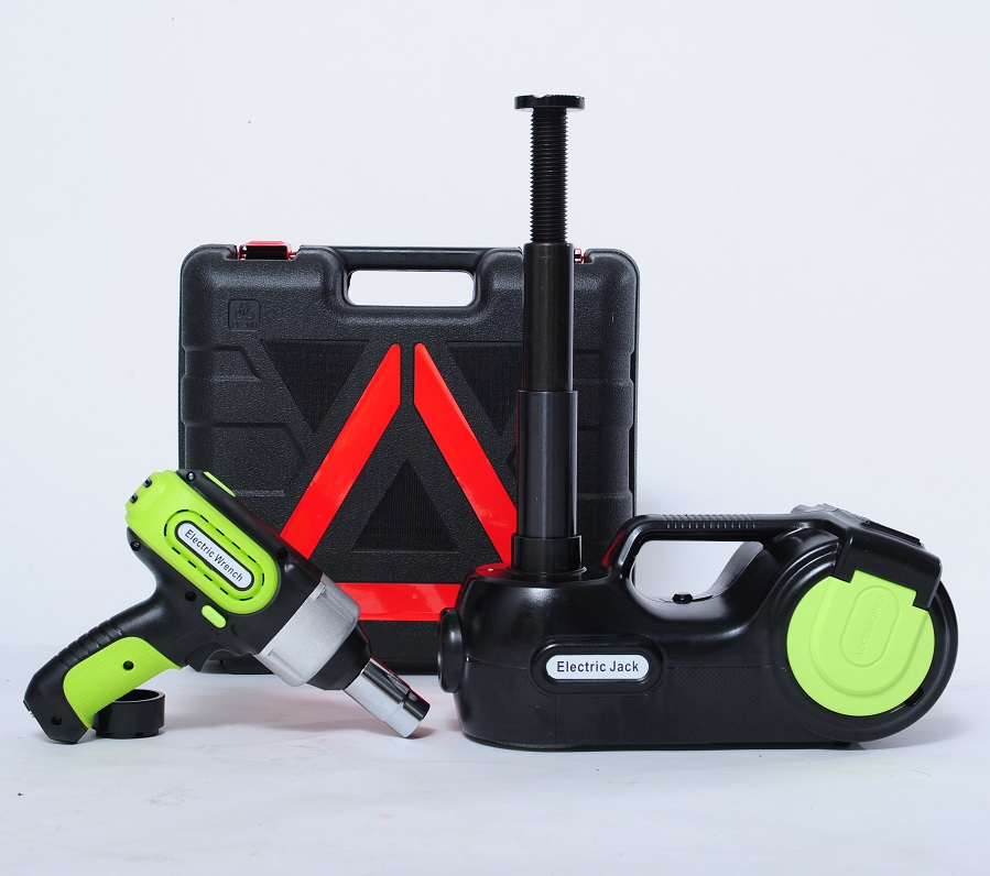 3in1 Kit de Reparação de Pneus com Macaco Hidráulico Elétrico Inflável e Caixa de Ferramentas com Chave