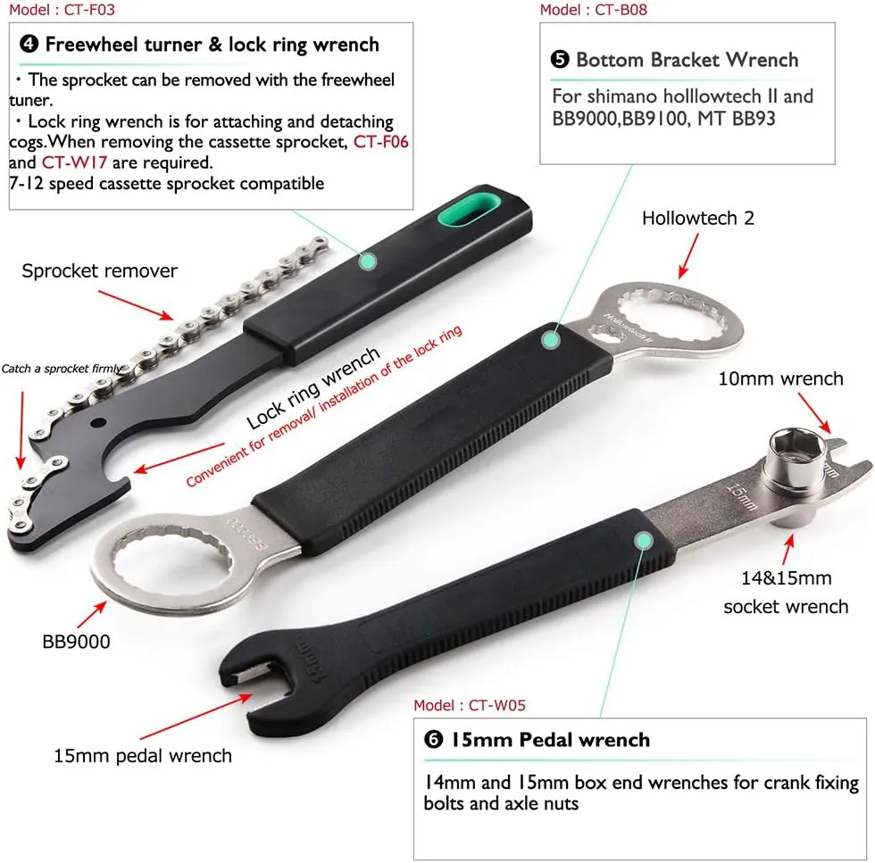 Kit de Ferramentas para Reparação de Bicicleta G-Carve Bikehand com Chave de Torque