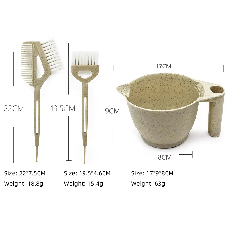Kit de Tintura de Cabelo de Palha de Trigo Biodegradável Conjunto de Tintura de Cabelo Preto Ferramentas de Cabelo Ecológicas com Pincel e Tigela para Barbearia