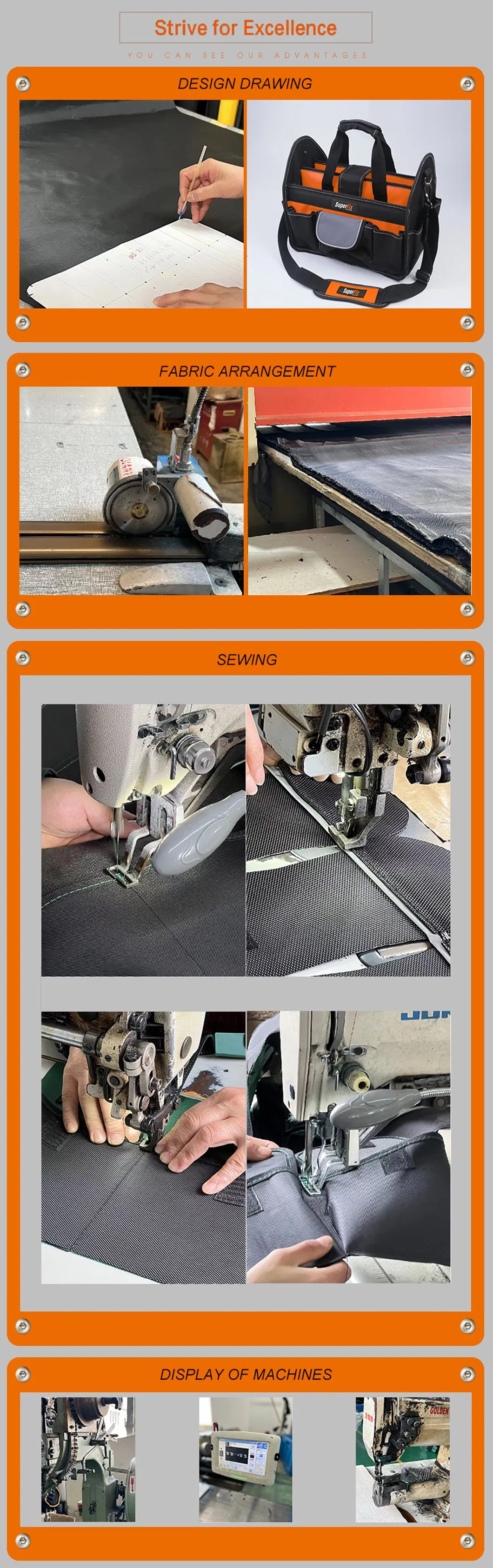 Bolsa de Nylon com Design Aberto, Alça Tubular Confortável, Forma Quadrada de Kit de Ferramentas