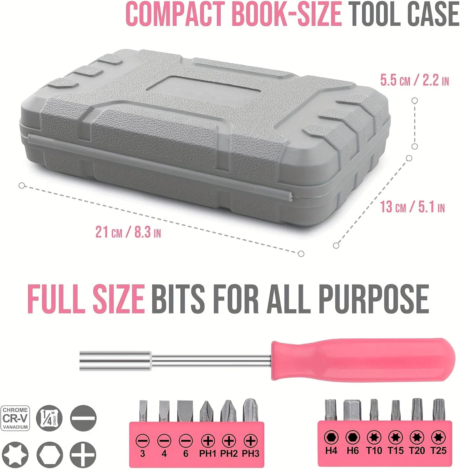 24PCS Kit de Ferramentas de Reparação em Casa Rosa com Estojo Duro Ferramentas Domésticas Portáteis