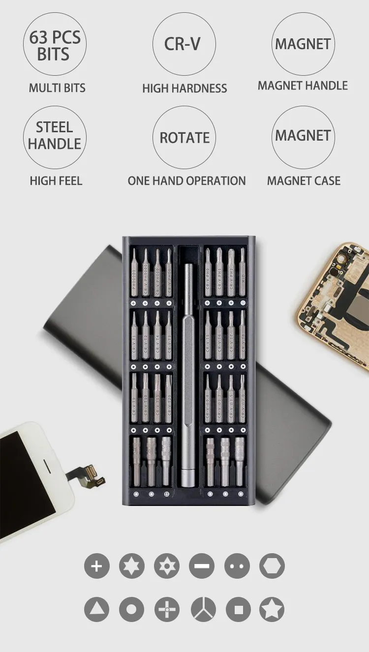 63 em 1 Conjunto de Chaves de Fenda Ferramentas de Chave de Fenda Precisão Mini Ferramenta Kit para Celular iPhone Reparação de Telefone Celular