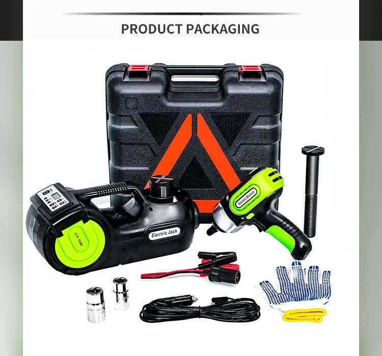 3in1 Kit de Reparação de Pneus com Macaco Hidráulico Elétrico Inflável e Caixa de Ferramentas com Chave